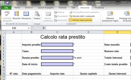 calcolare la rata del mutuo con Excel